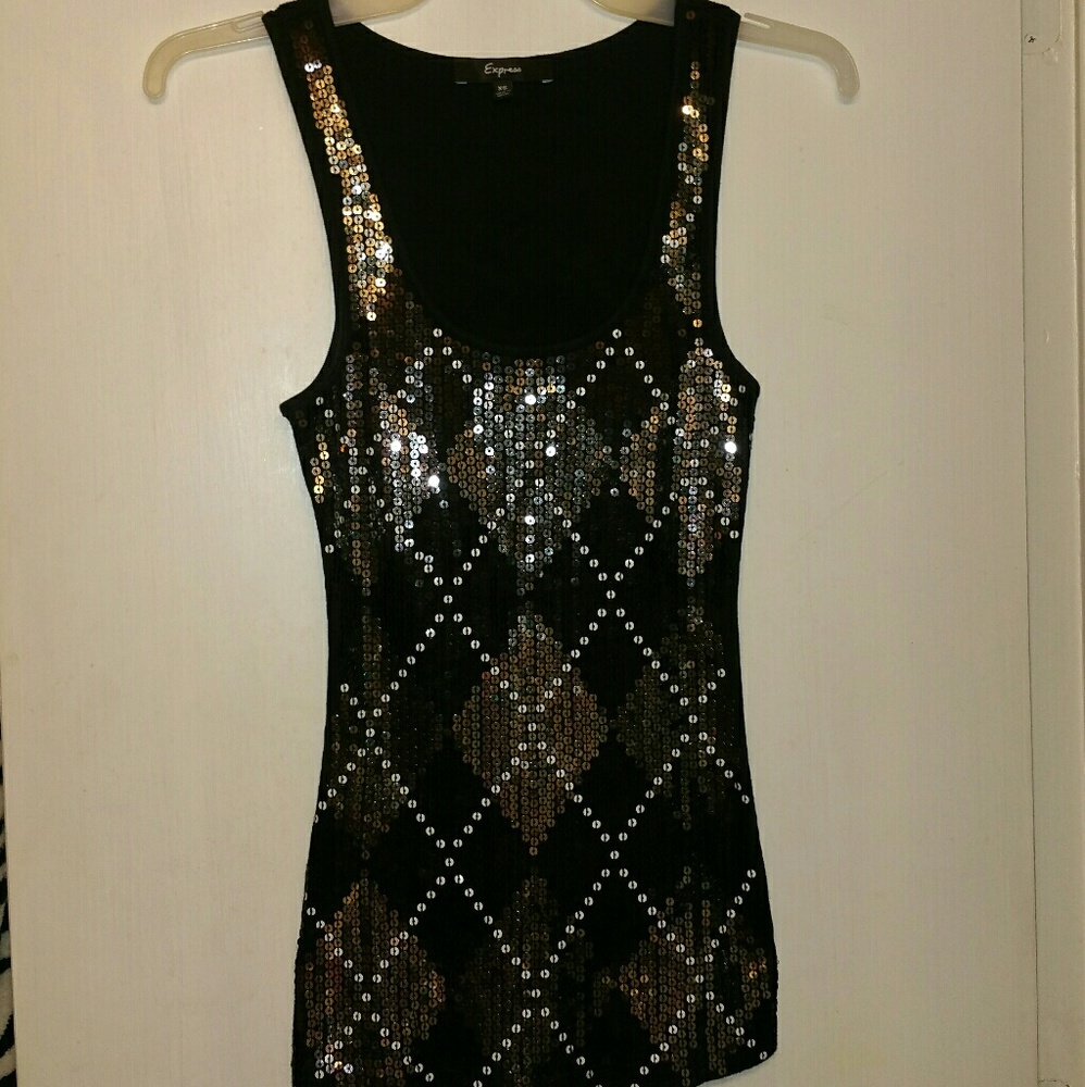 Sequined "Argyle" pattern/knit  tank-EXPRESS-XS